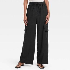 NWT Women's High-Rise Wide Leg Cargo Pants - A New Day Black